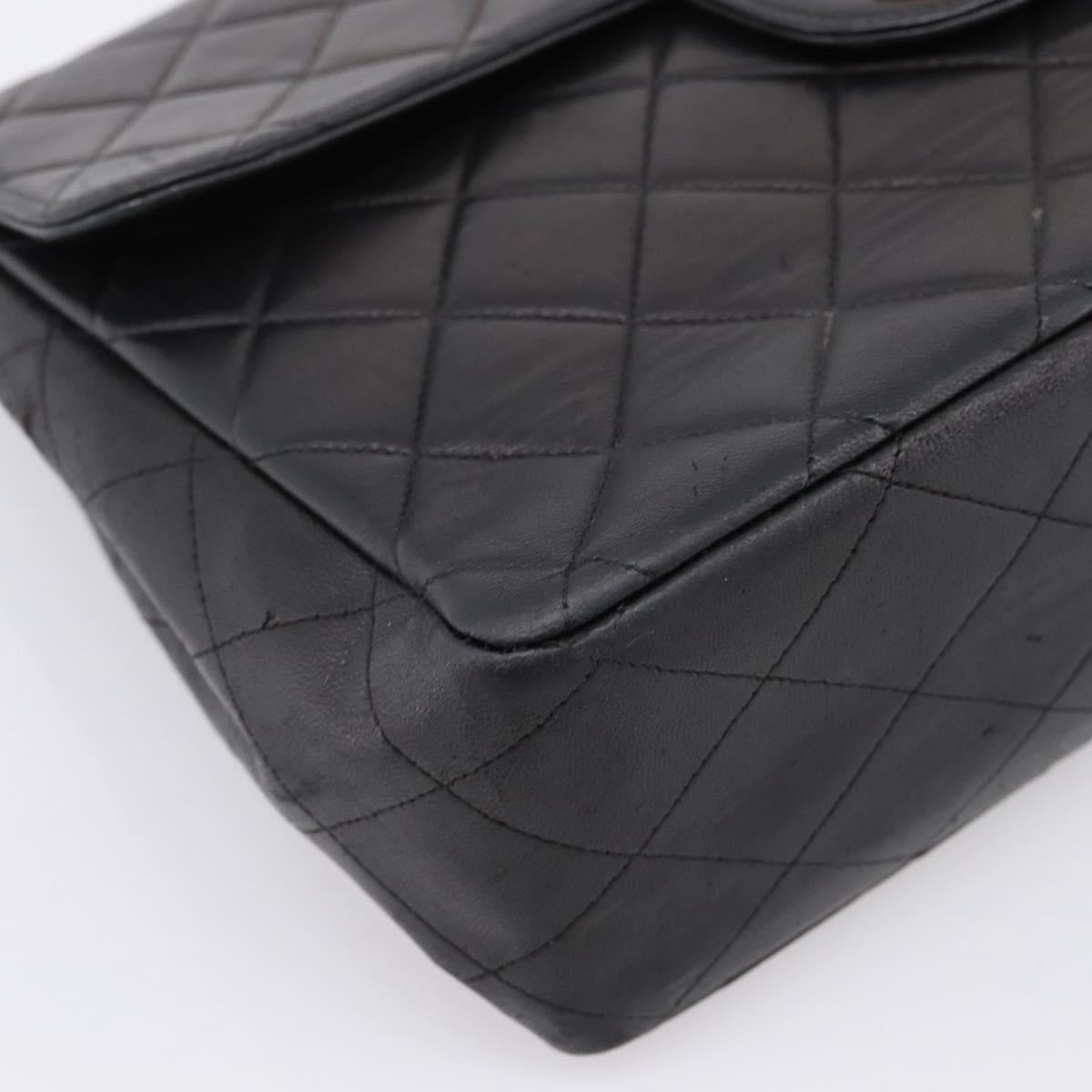 CHANEL Big Matelasse 30 Chain Shoulder Bag Lamb Skin Black Gold CC Auth 203491SAV