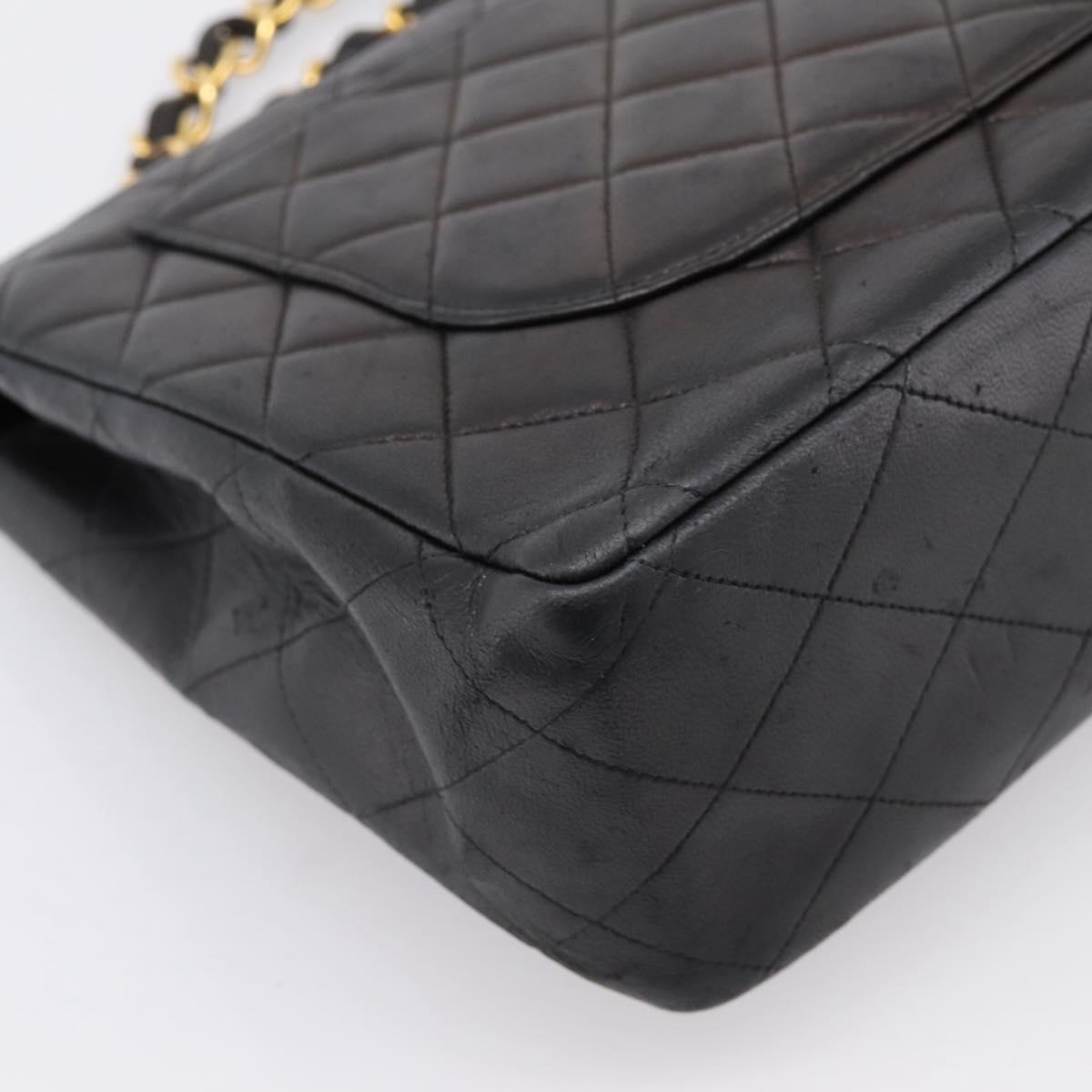 CHANEL Big Matelasse 30 Chain Shoulder Bag Lamb Skin Black Gold CC Auth 203491SAV