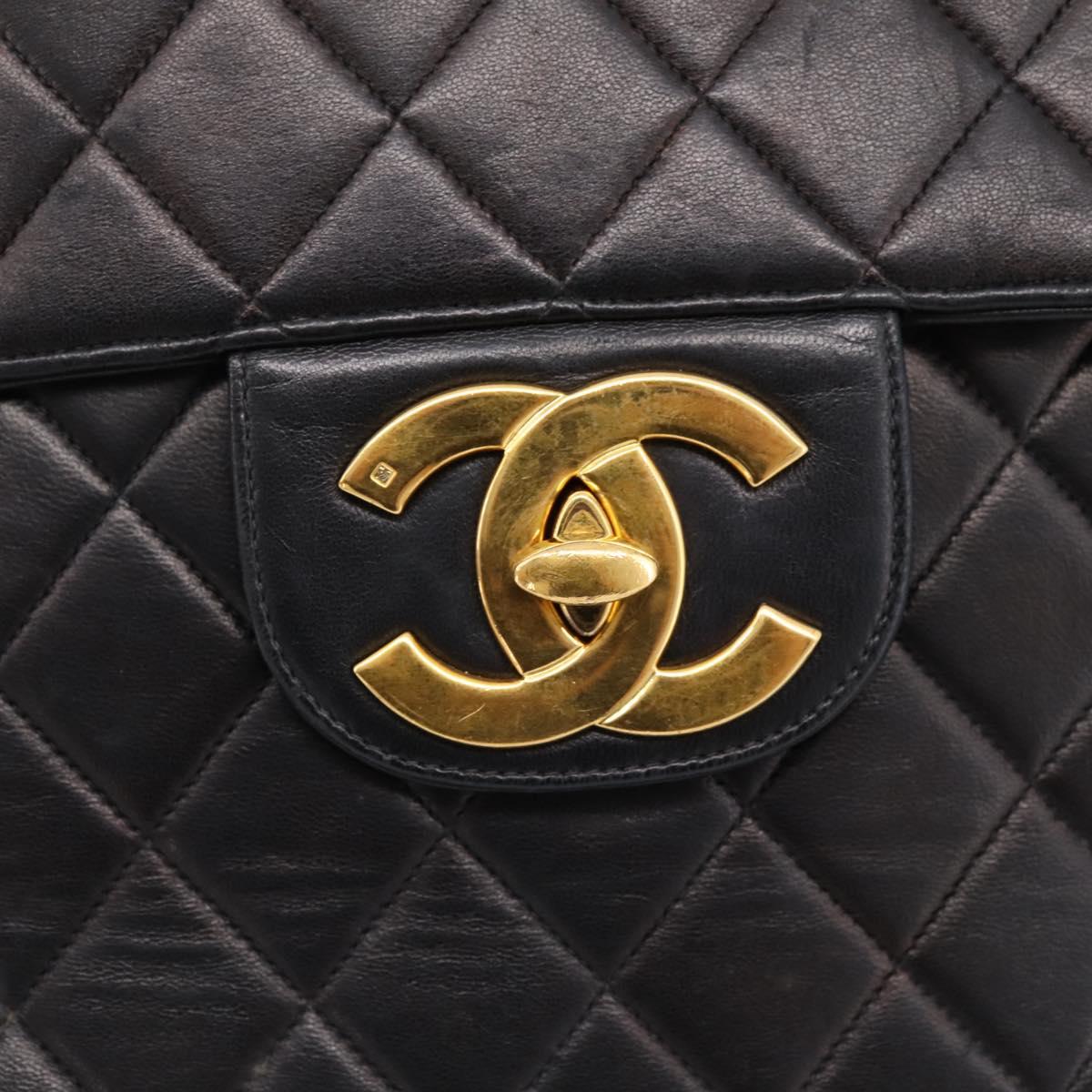 CHANEL Big Matelasse 30 Chain Shoulder Bag Lamb Skin Black Gold CC Auth 203491SAV