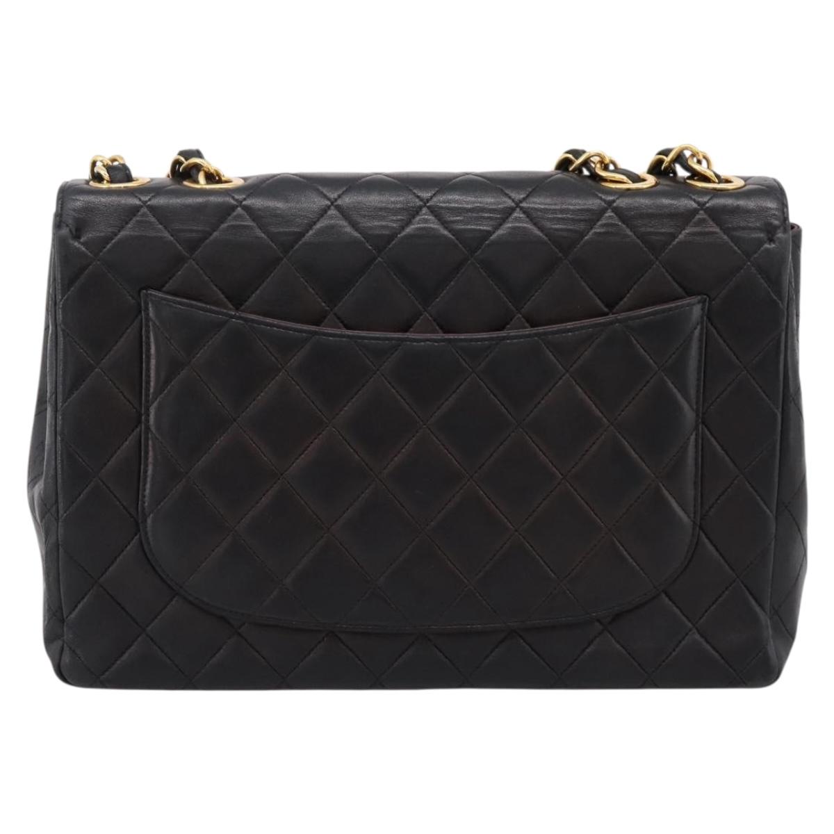 CHANEL Big Matelasse 30 Chain Shoulder Bag Lamb Skin Black Gold CC Auth 203491SAV
