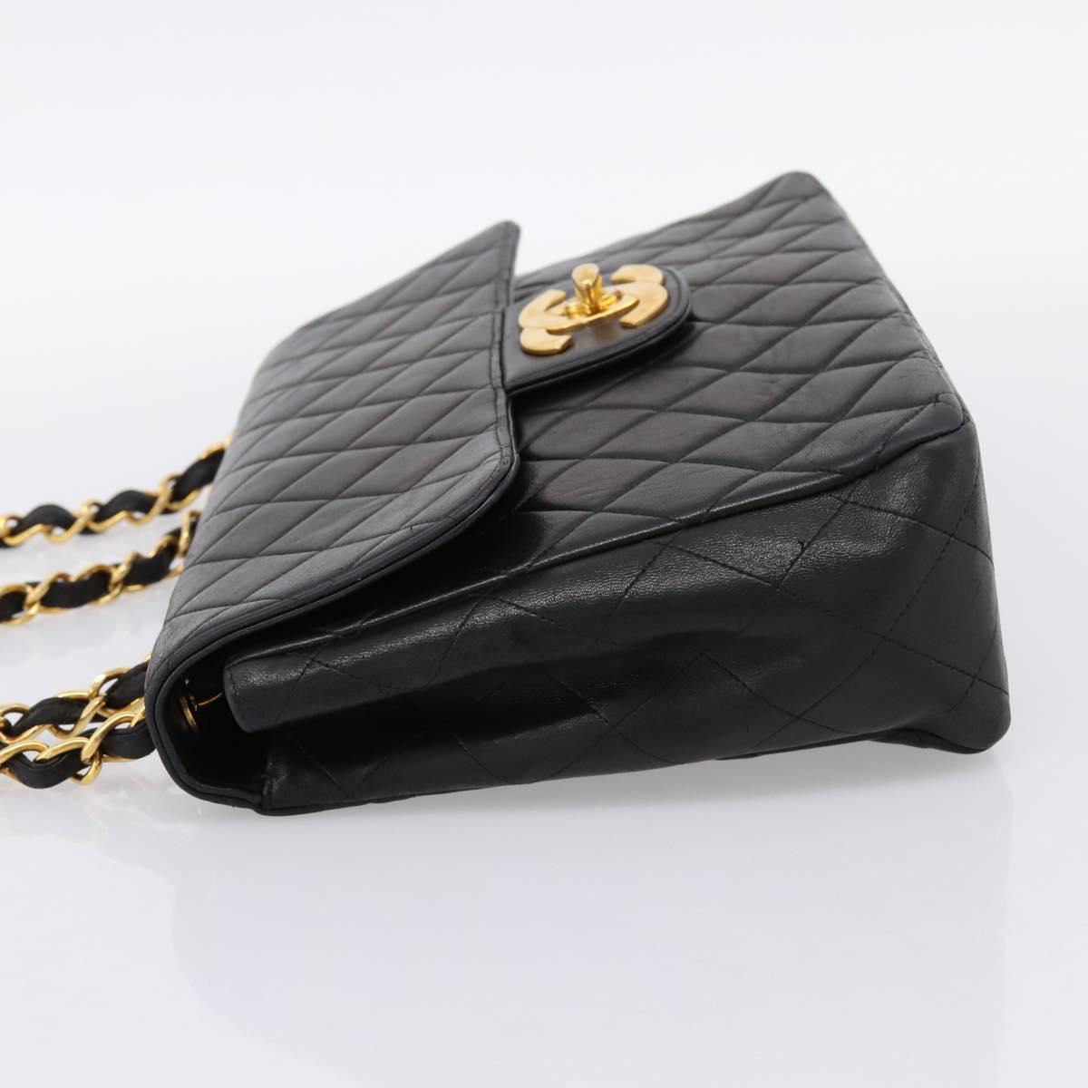 CHANEL Big Matelasse 30 Chain Shoulder Bag Lamb Skin Black Gold CC Auth 203491SAV