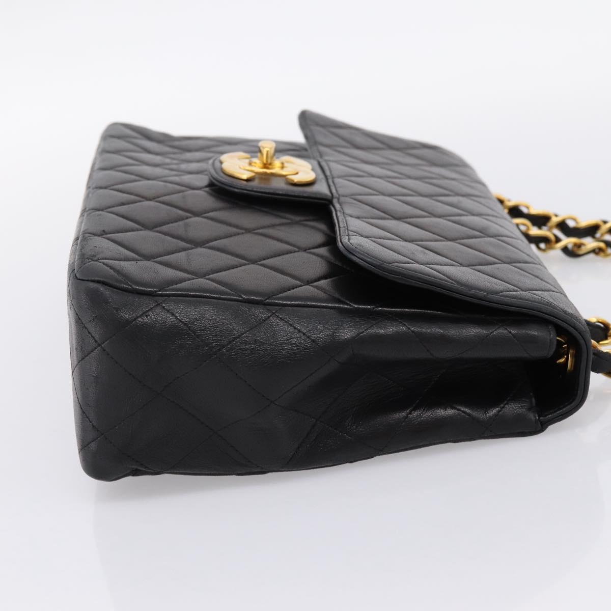 CHANEL Big Matelasse 30 Chain Shoulder Bag Lamb Skin Black Gold CC Auth 203491SAV