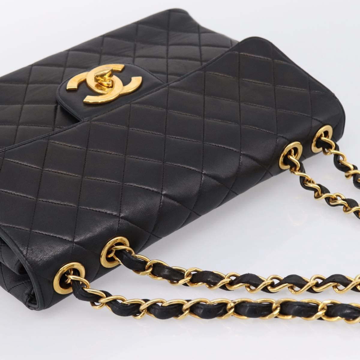 CHANEL Big Matelasse 30 Chain Shoulder Bag Lamb Skin Black Gold CC Auth 203491SAV