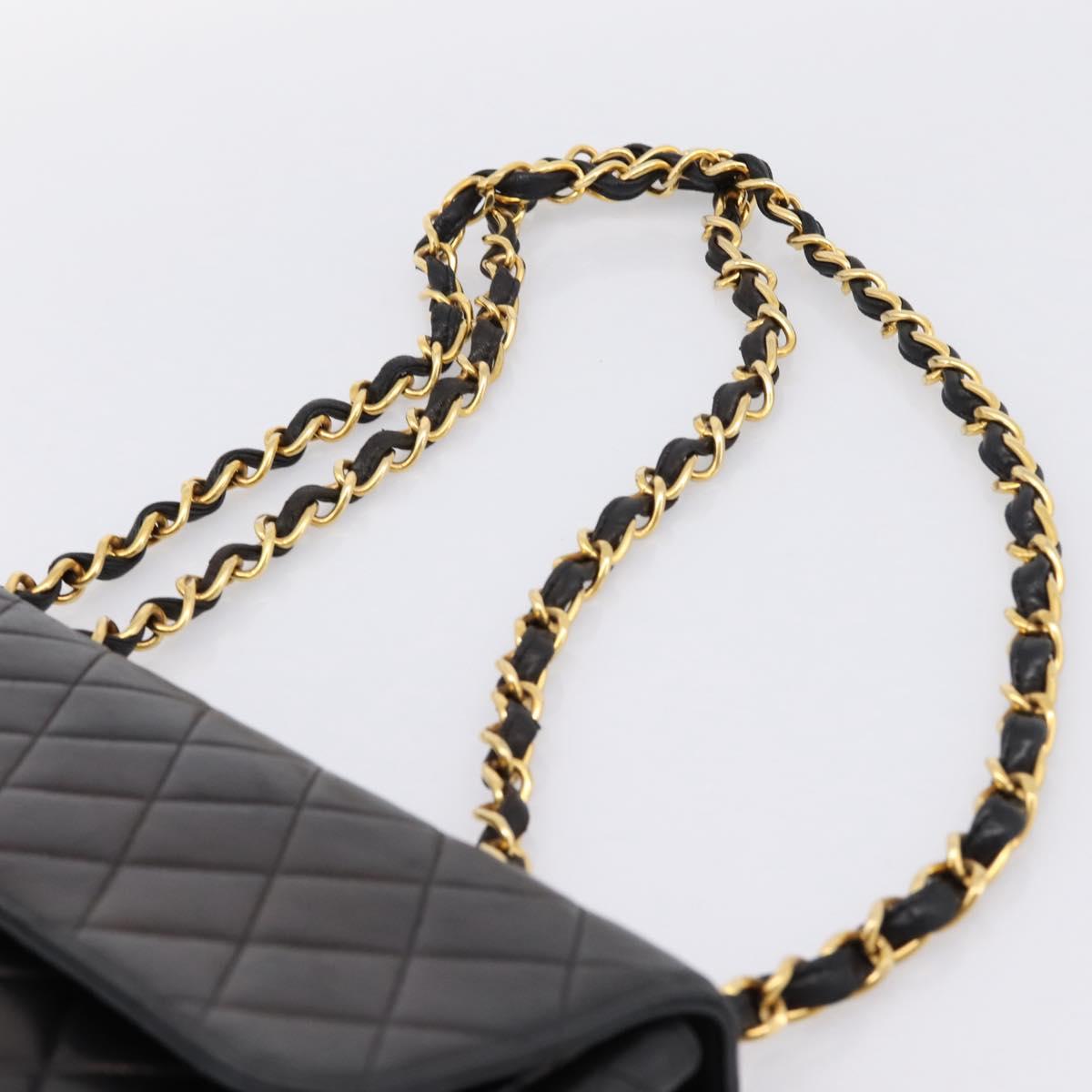 CHANEL Big Matelasse 30 Chain Shoulder Bag Lamb Skin Black Gold CC Auth 203491SAV