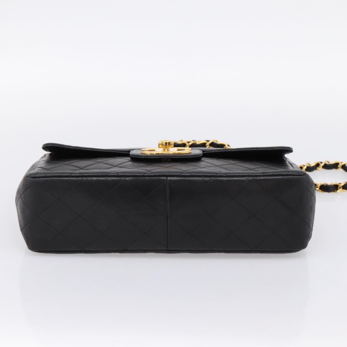 CHANEL Big Matelasse 30 Chain Shoulder Bag Lamb Skin Black Gold CC Auth 203491SAV