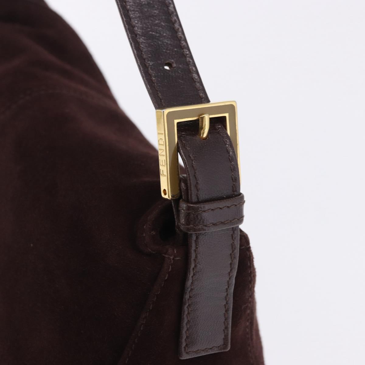 FENDI Mamma Baguette Shoulder Bag Suede Brown Gold Auth 203494V