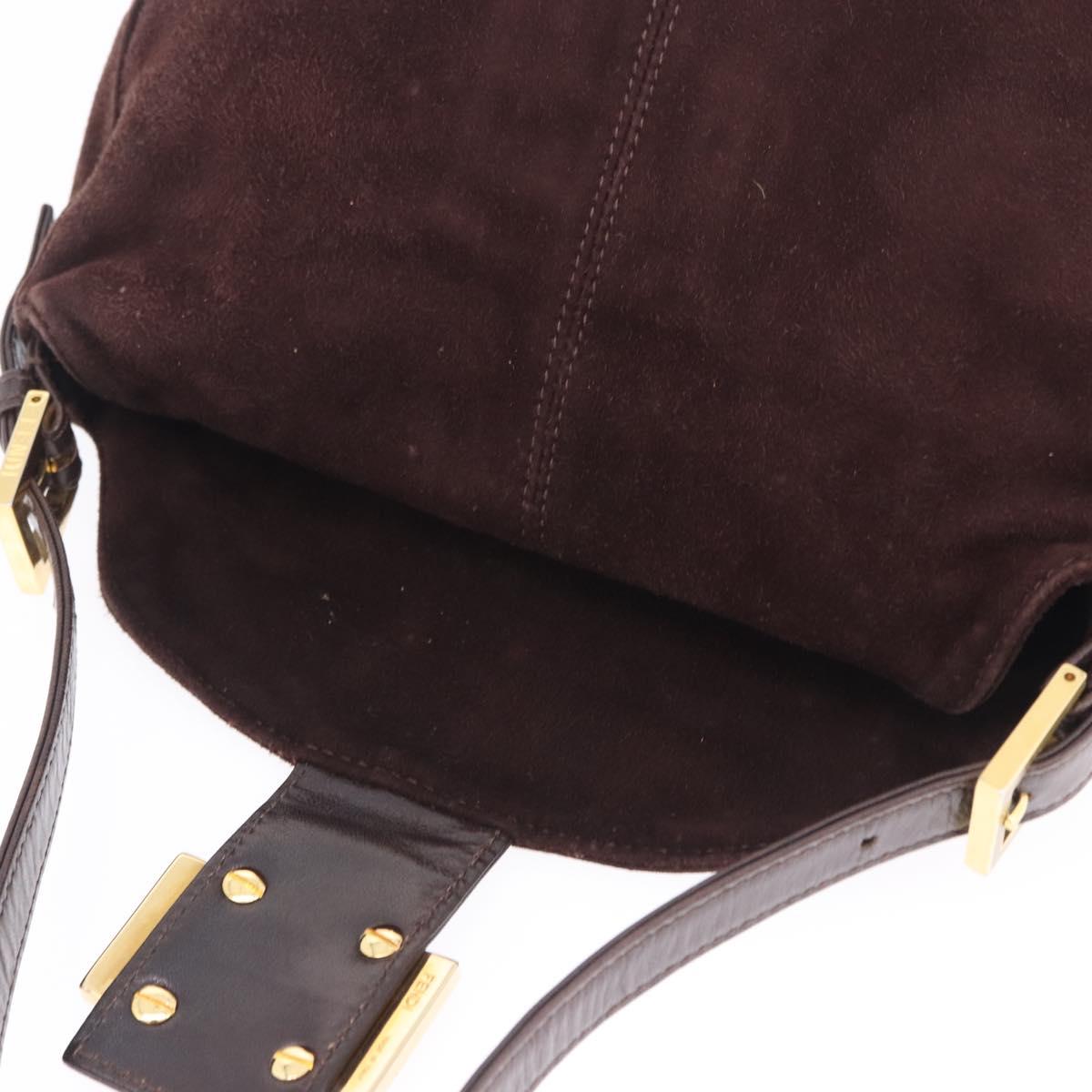 FENDI Mamma Baguette Shoulder Bag Suede Brown Gold Auth 203494V