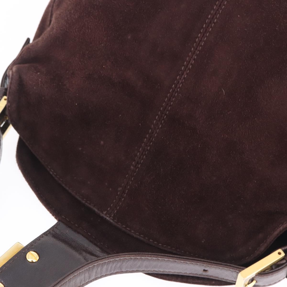 FENDI Mamma Baguette Shoulder Bag Suede Brown Gold Auth 203494V