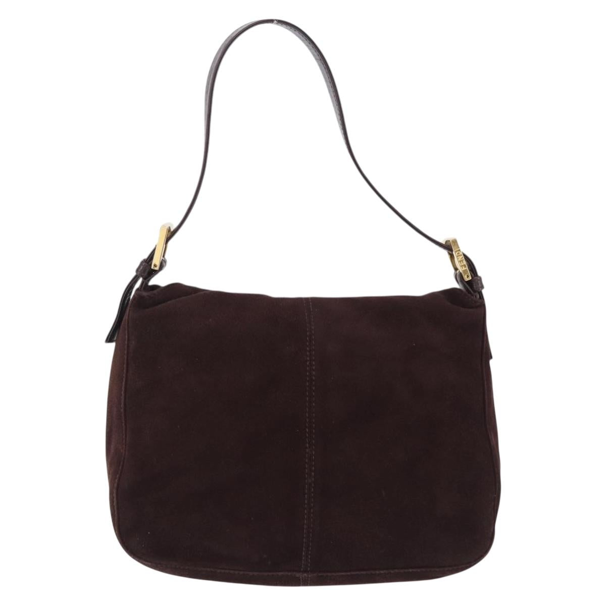 FENDI Mamma Baguette Shoulder Bag Suede Brown Gold Auth 203494V
