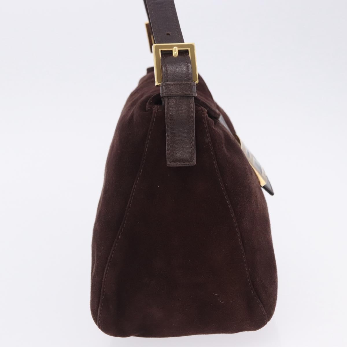 FENDI Mamma Baguette Shoulder Bag Suede Brown Gold Auth 203494V