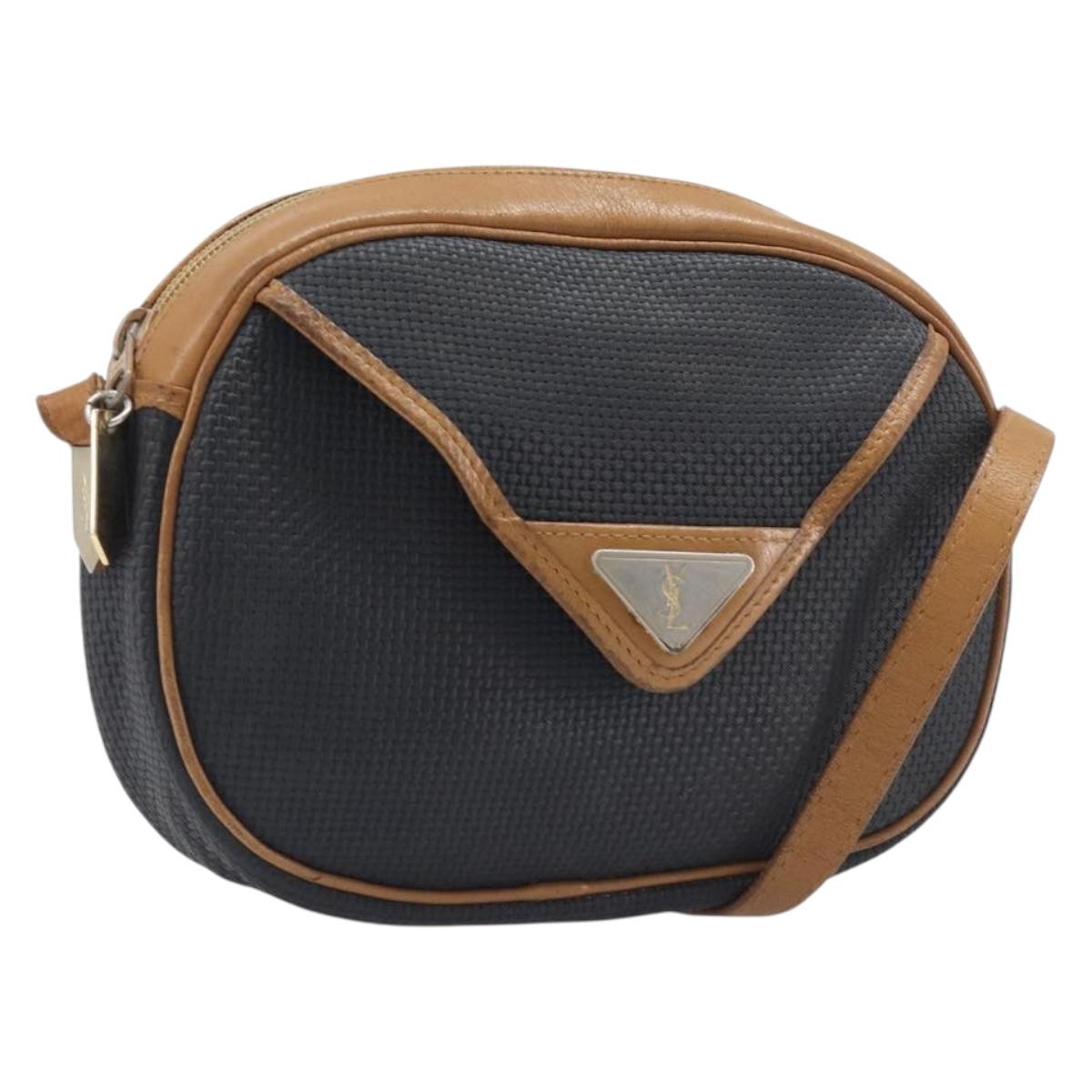SAINT LAURENT Shoulder Bag PVC Canvas Black Gold Auth 203496