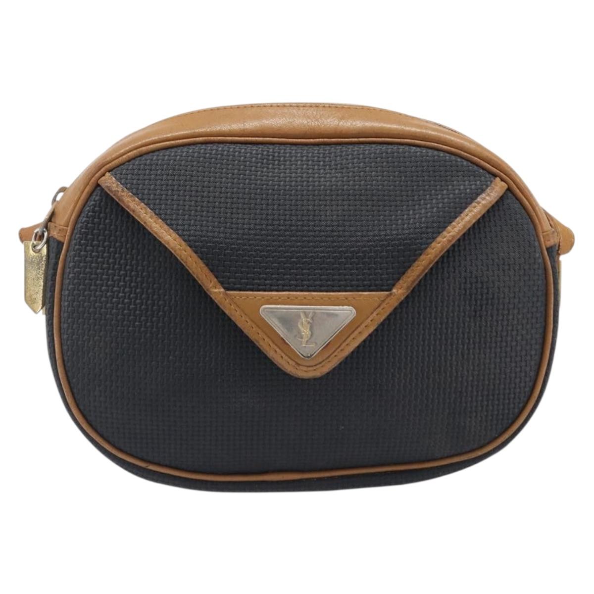 SAINT LAURENT Shoulder Bag PVC Canvas Black Gold Auth 203496