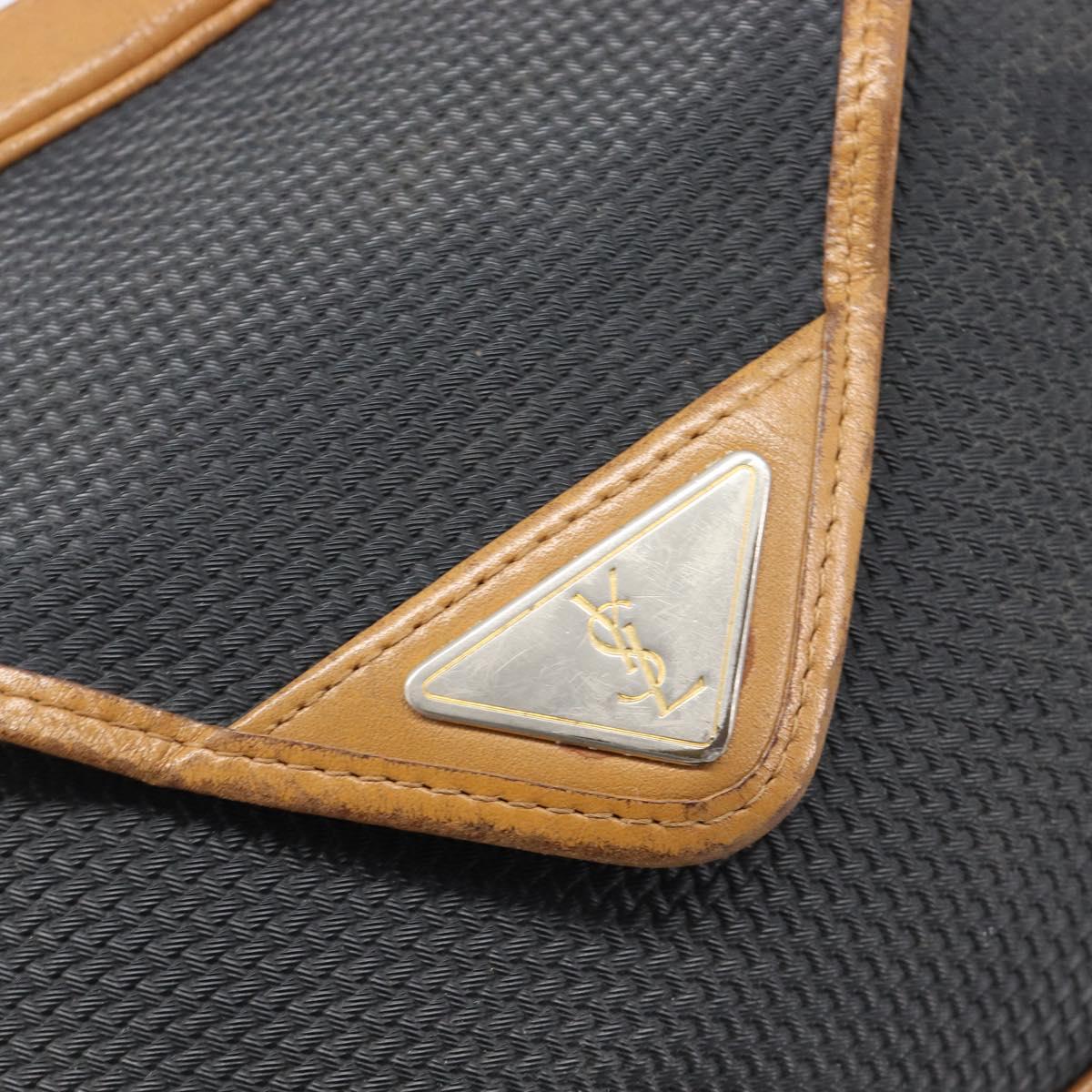 SAINT LAURENT Shoulder Bag PVC Canvas Black Gold Auth 203496