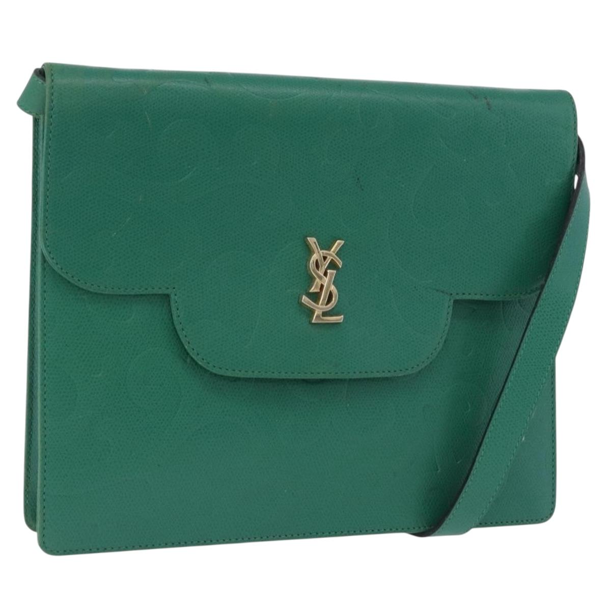 SAINT LAURENT Shoulder Bag Leather Green Gold Tone Auth 203497