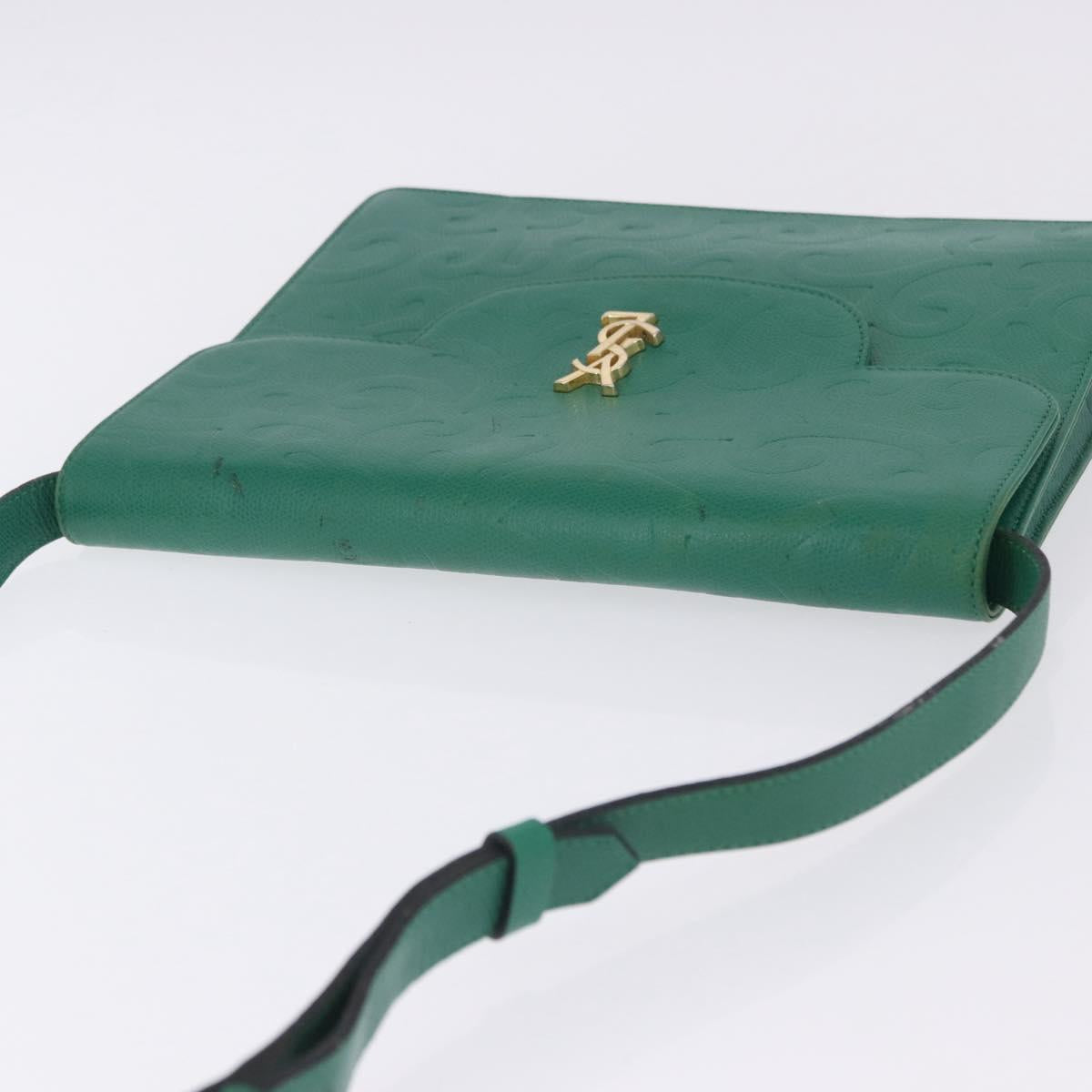 SAINT LAURENT Shoulder Bag Leather Green Gold Tone Auth 203497