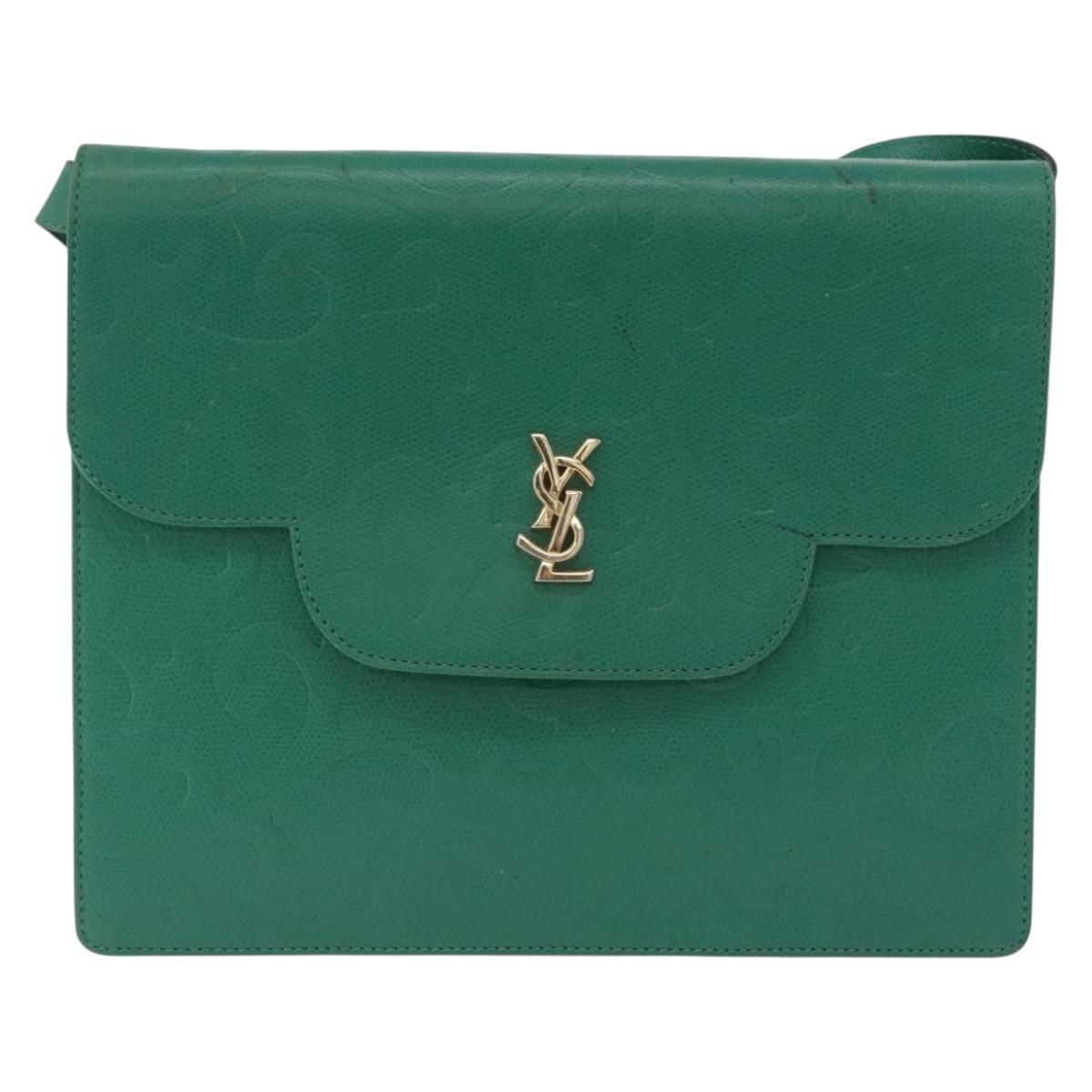 SAINT LAURENT Shoulder Bag Leather Green Gold Tone Auth 203497