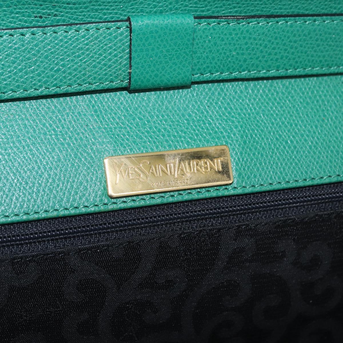 SAINT LAURENT Shoulder Bag Leather Green Gold Tone Auth 203497