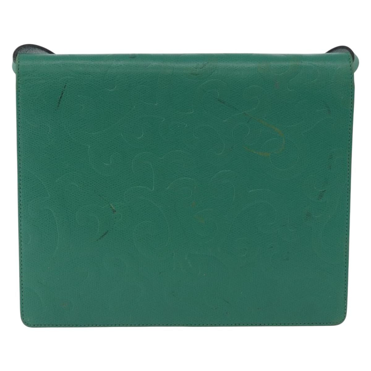 SAINT LAURENT Shoulder Bag Leather Green Gold Tone Auth 203497