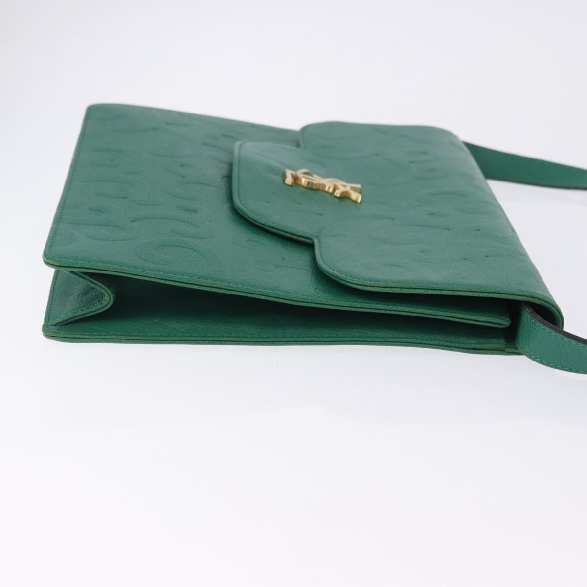 SAINT LAURENT Shoulder Bag Leather Green Gold Tone Auth 203497