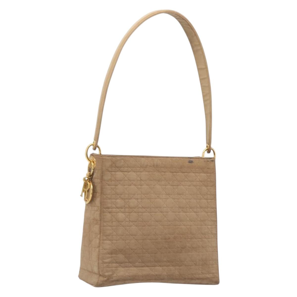 Christian Dior Canage Shoulder Bag Canvas Beige Gold Auth 203499