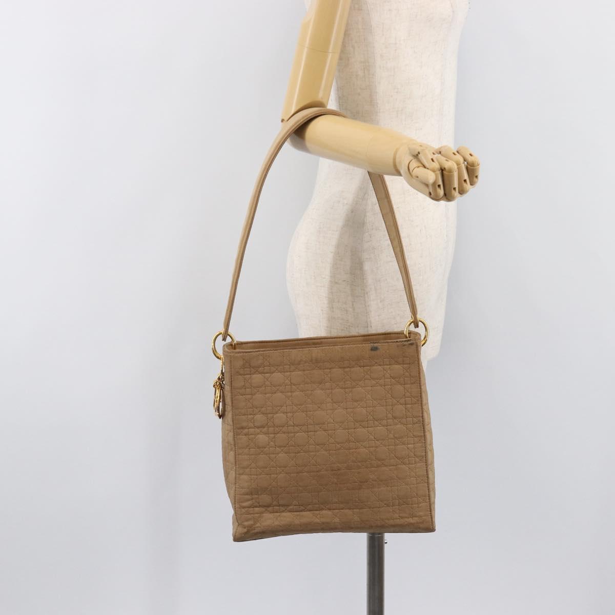 Christian Dior Canage Shoulder Bag Canvas Beige Gold Auth 203499