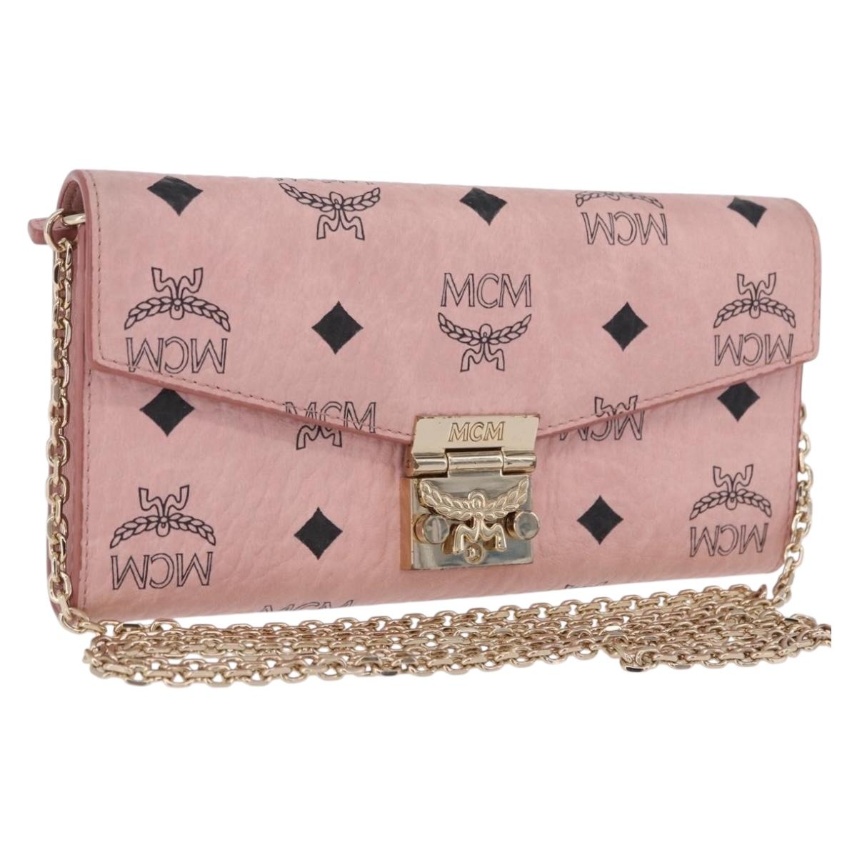 MCM Vicetos Patricia Chain Shoulder Wallet PVC Leather Pink Gold Auth 203500A