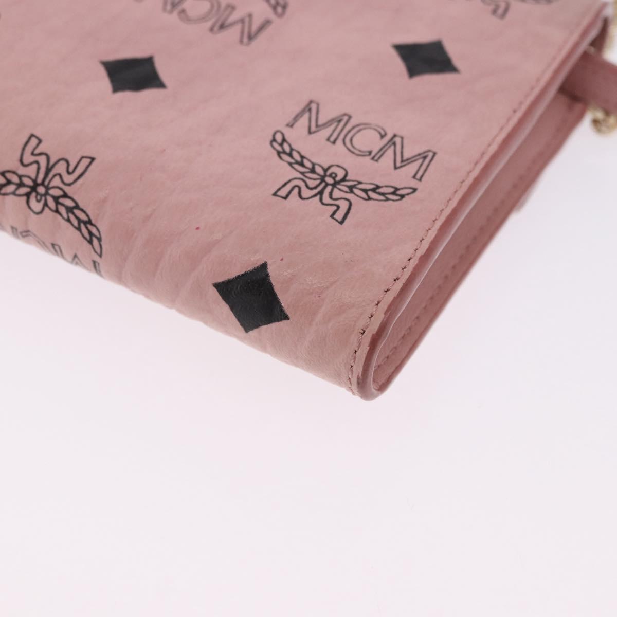MCM Vicetos Patricia Chain Shoulder Wallet PVC Leather Pink Gold Auth 203500A
