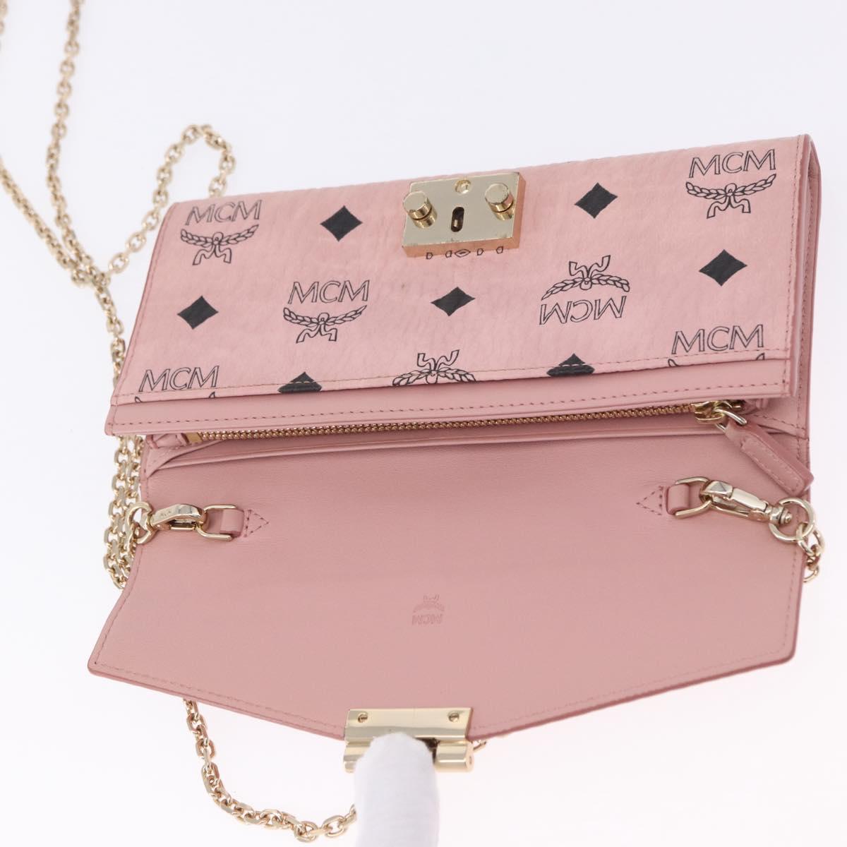 MCM Vicetos Patricia Chain Shoulder Wallet PVC Leather Pink Gold Auth 203500A