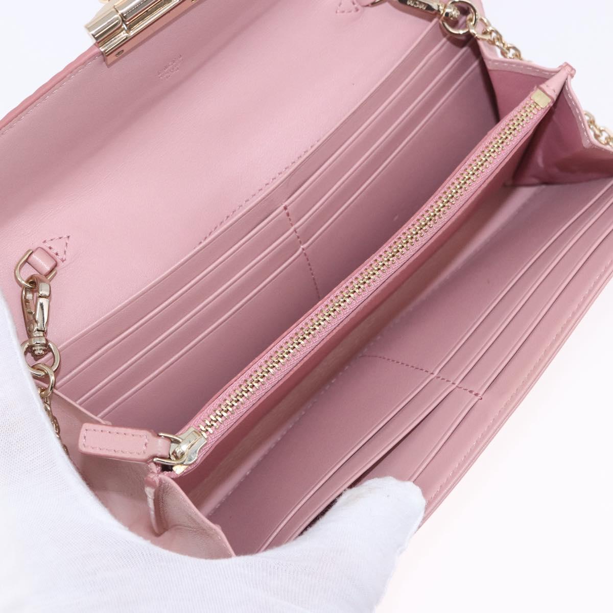 MCM Vicetos Patricia Chain Shoulder Wallet PVC Leather Pink Gold Auth 203500A