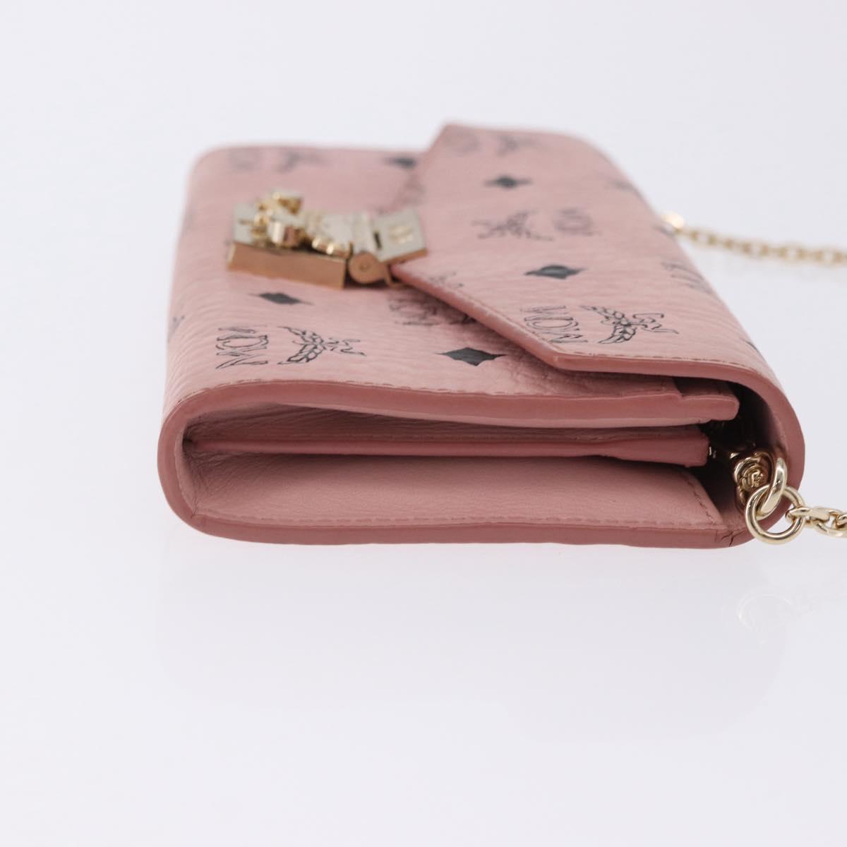 MCM Vicetos Patricia Chain Shoulder Wallet PVC Leather Pink Gold Auth 203500A