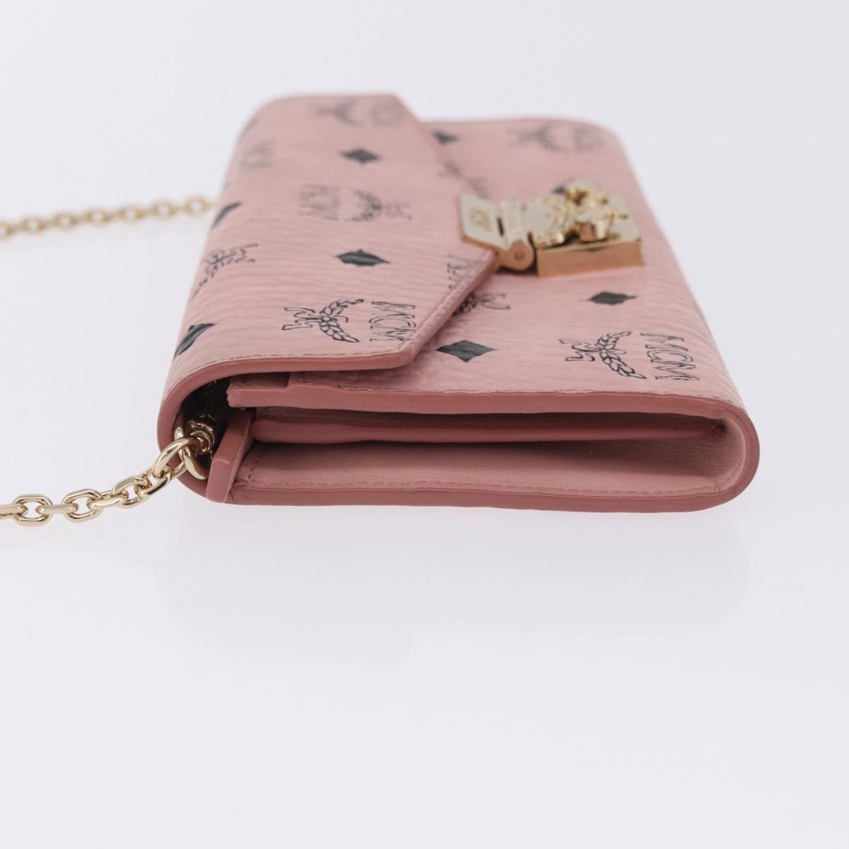 MCM Vicetos Patricia Chain Shoulder Wallet PVC Leather Pink Gold Auth 203500A