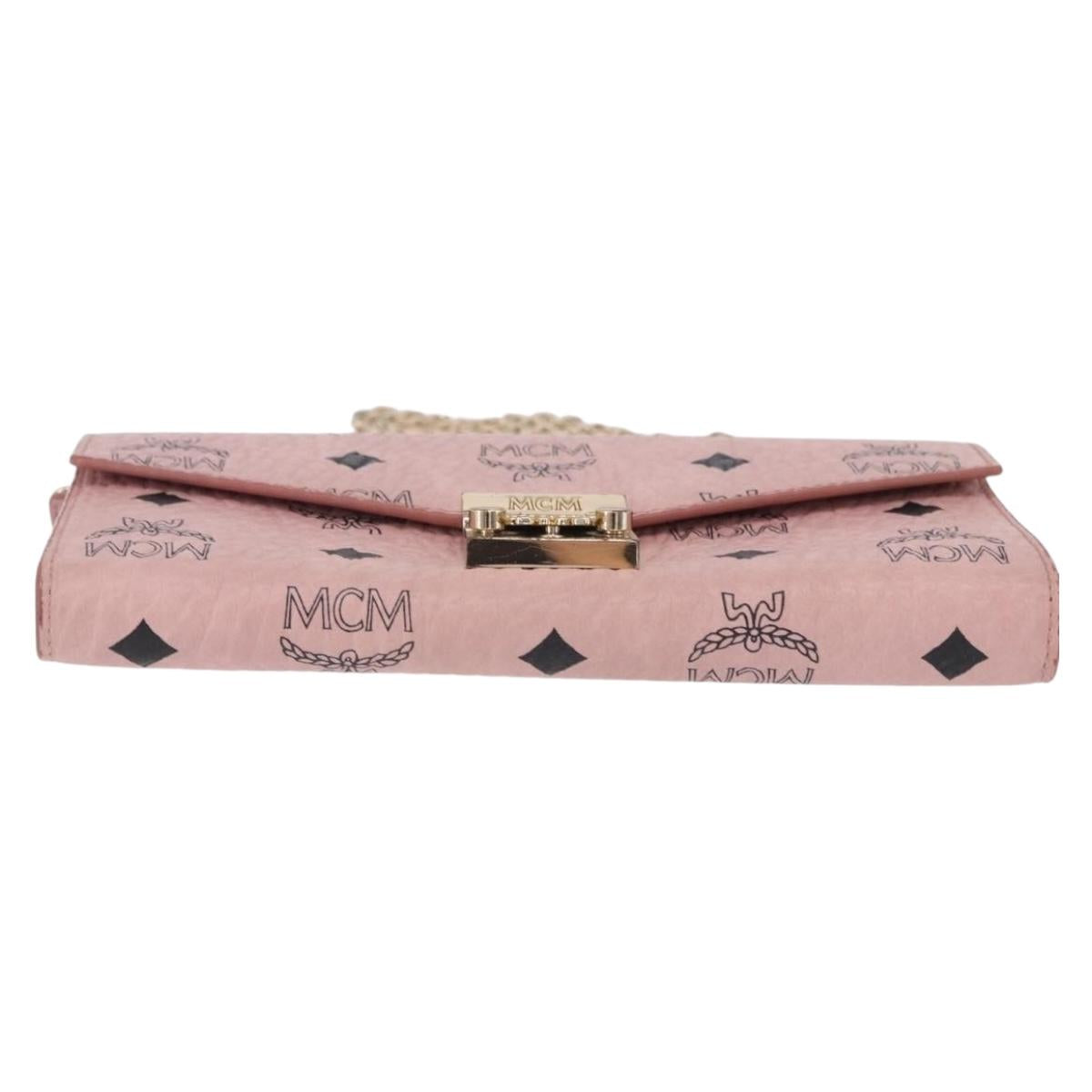 MCM Vicetos Patricia Chain Shoulder Wallet PVC Leather Pink Gold Auth 203500A