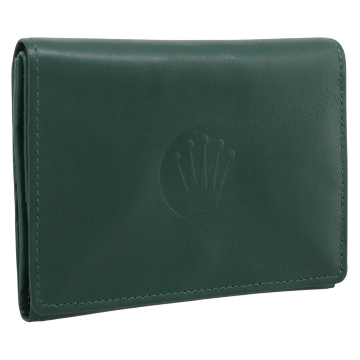 Rolex Wallet Leather Green Gold Auth 203513