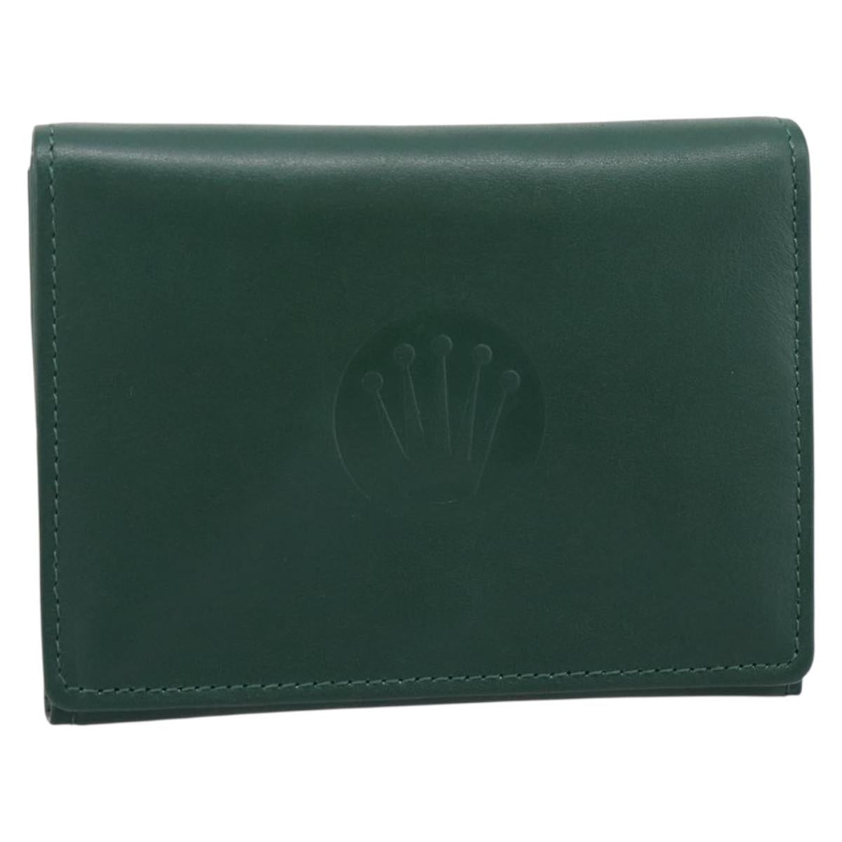 Rolex Wallet Leather Green Gold Auth 203513
