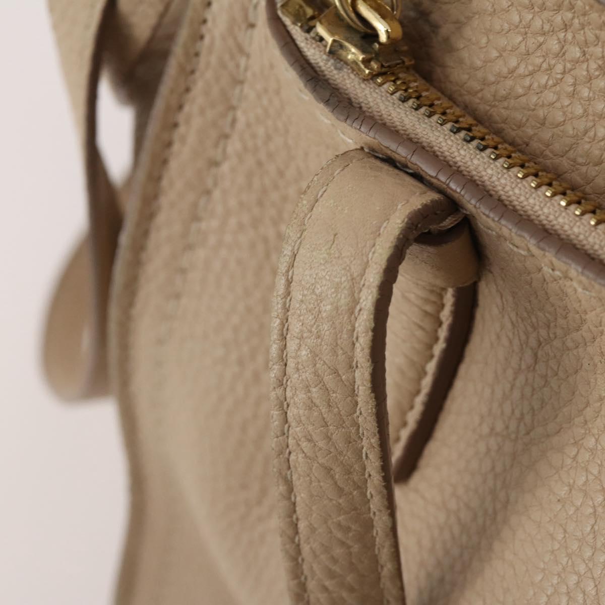 Salvatore Ferragamo Gancini Hand Bag Leather 2way Beige Gold Auth 203581