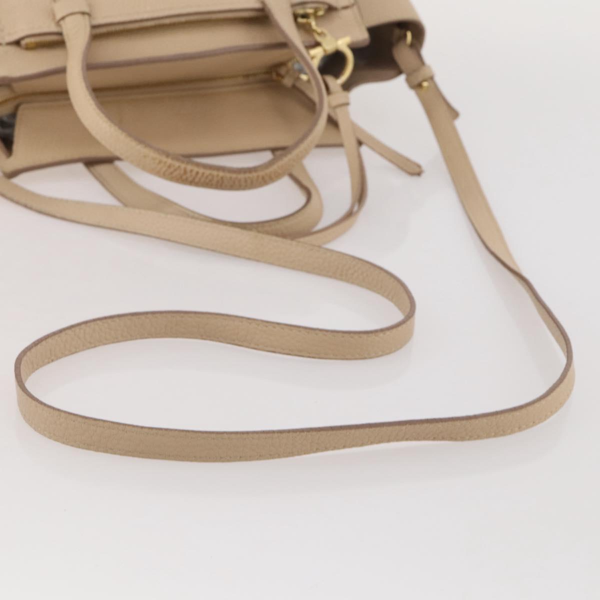 Salvatore Ferragamo Gancini Hand Bag Leather 2way Beige Gold Auth 203581