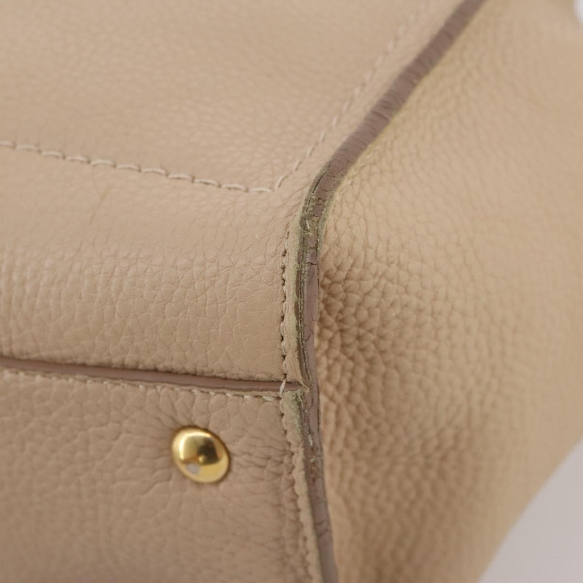 Salvatore Ferragamo Gancini Hand Bag Leather 2way Beige Gold Auth 203581