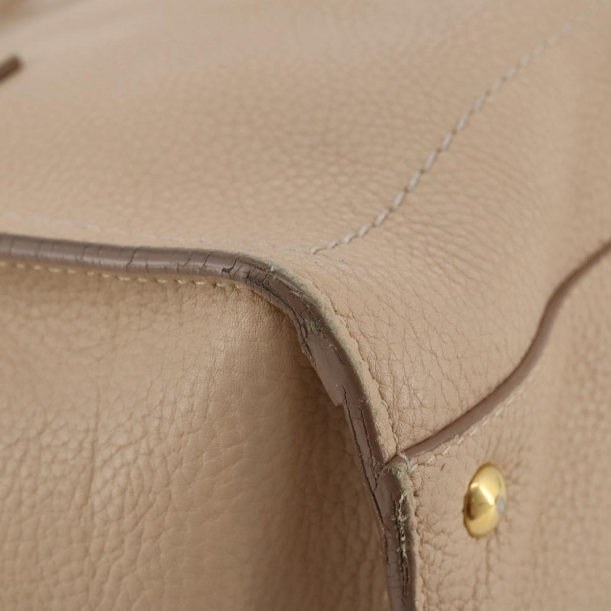 Salvatore Ferragamo Gancini Hand Bag Leather 2way Beige Gold Auth 203581