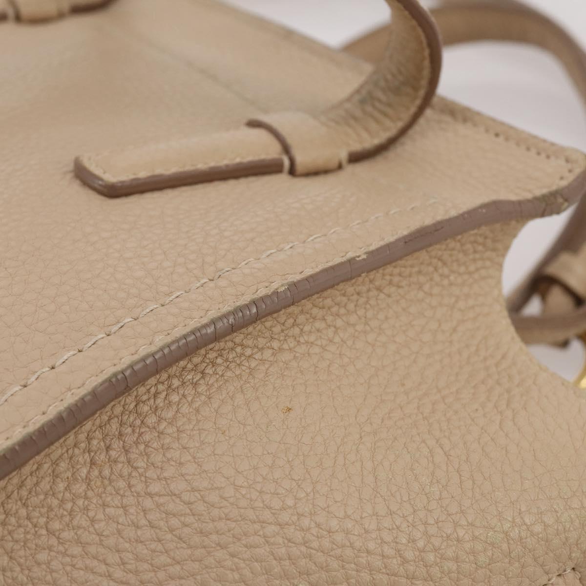 Salvatore Ferragamo Gancini Hand Bag Leather 2way Beige Gold Auth 203581