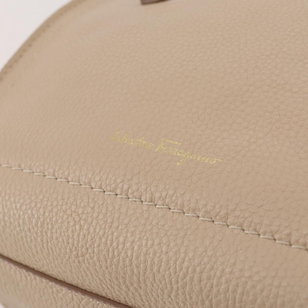Salvatore Ferragamo Gancini Hand Bag Leather 2way Beige Gold Auth 203581
