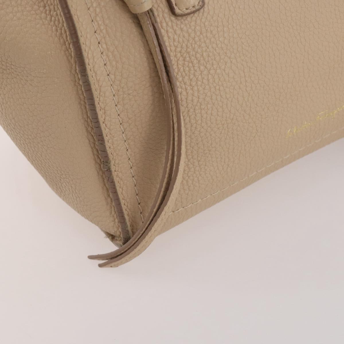 Salvatore Ferragamo Gancini Hand Bag Leather 2way Beige Gold Auth 203581