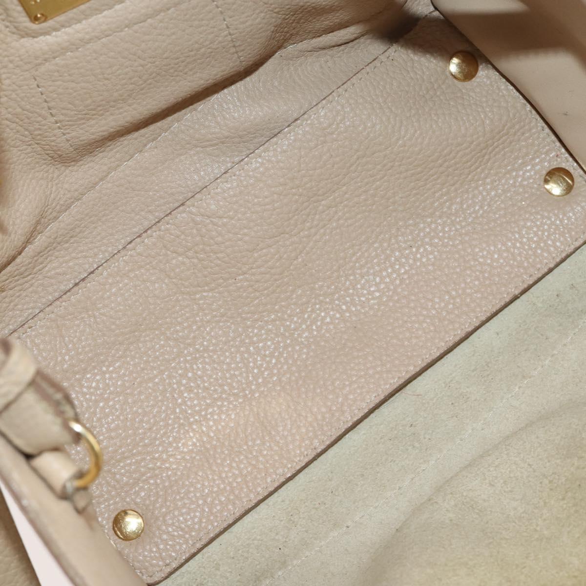 Salvatore Ferragamo Gancini Hand Bag Leather 2way Beige Gold Auth 203581