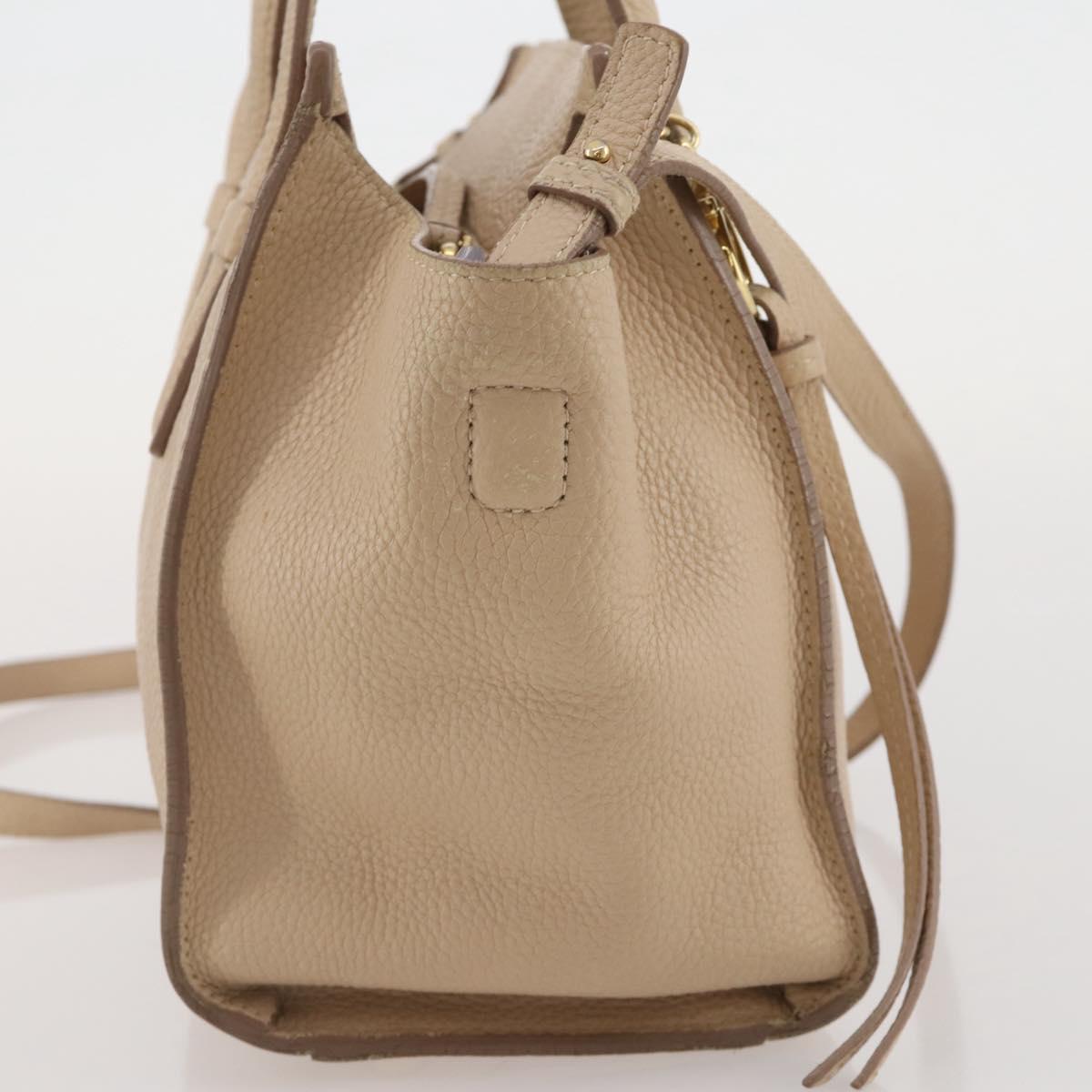 Salvatore Ferragamo Gancini Hand Bag Leather 2way Beige Gold Auth 203581