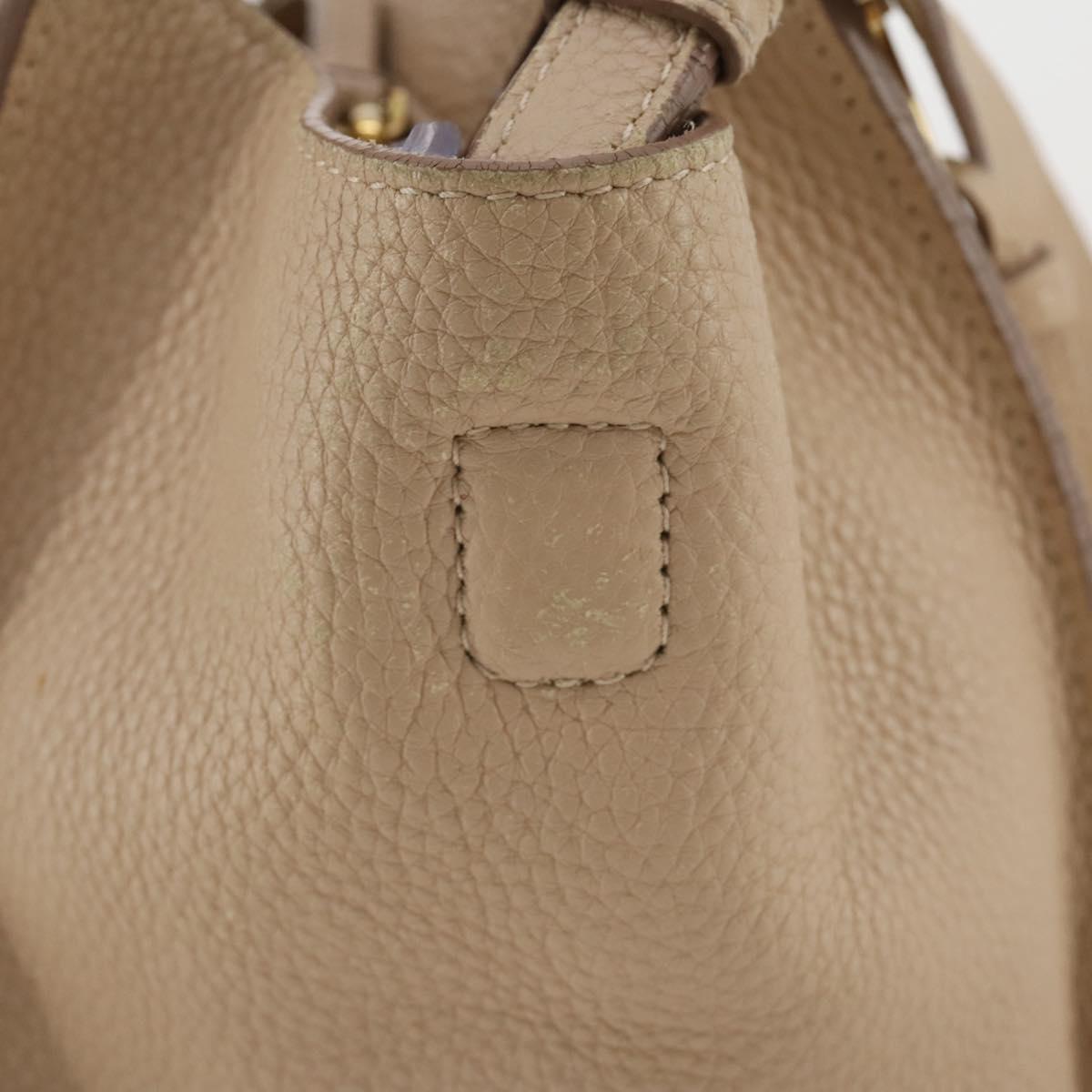 Salvatore Ferragamo Gancini Hand Bag Leather 2way Beige Gold Auth 203581