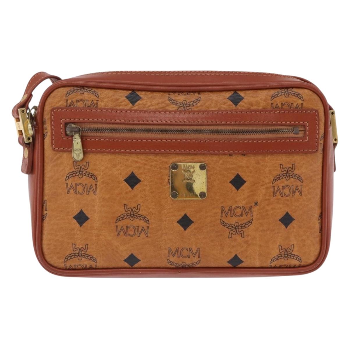 MCM Vicetos Shoulder Bag PVC Leather Brown Gold Tone Auth 203589