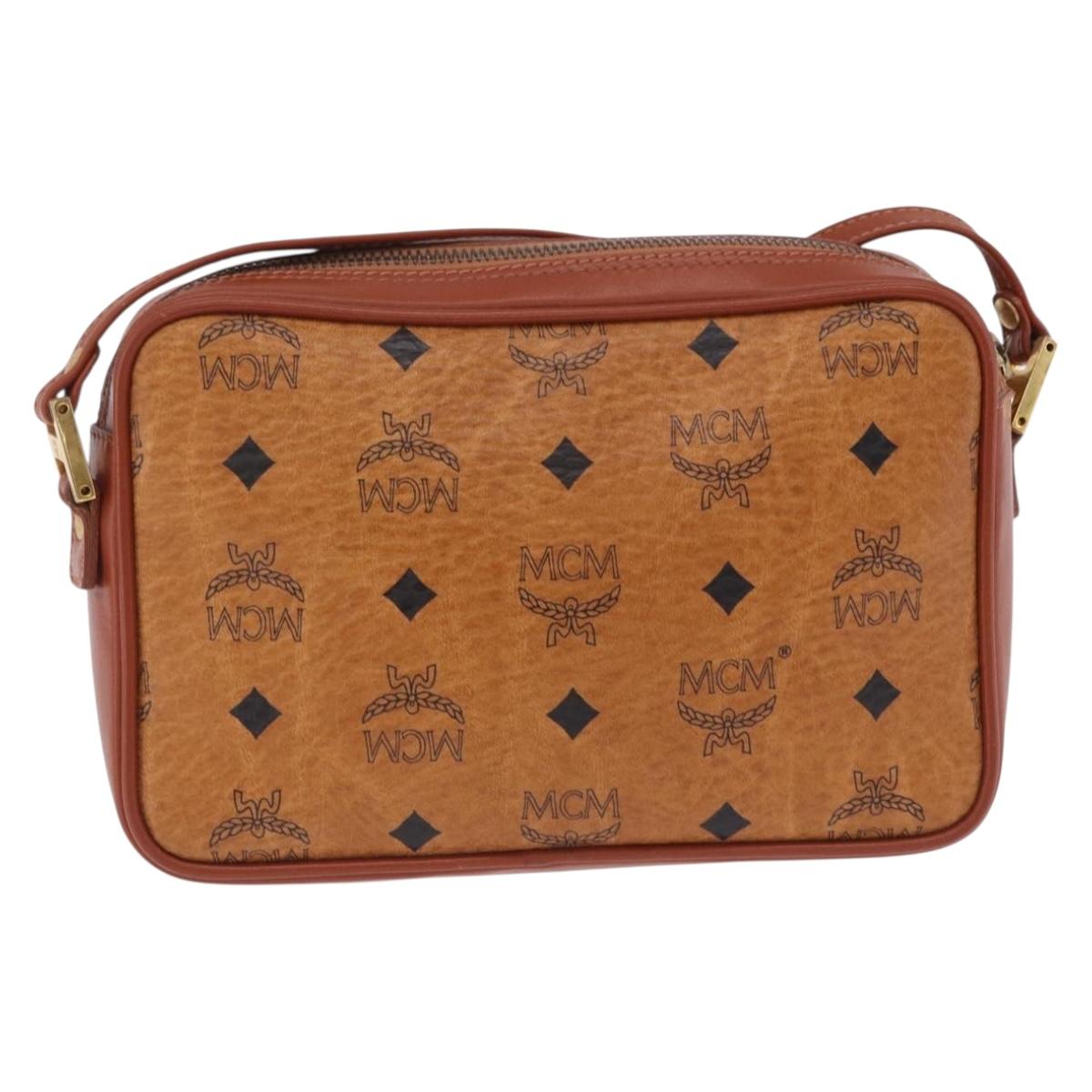 MCM Vicetos Shoulder Bag PVC Leather Brown Gold Tone Auth 203589