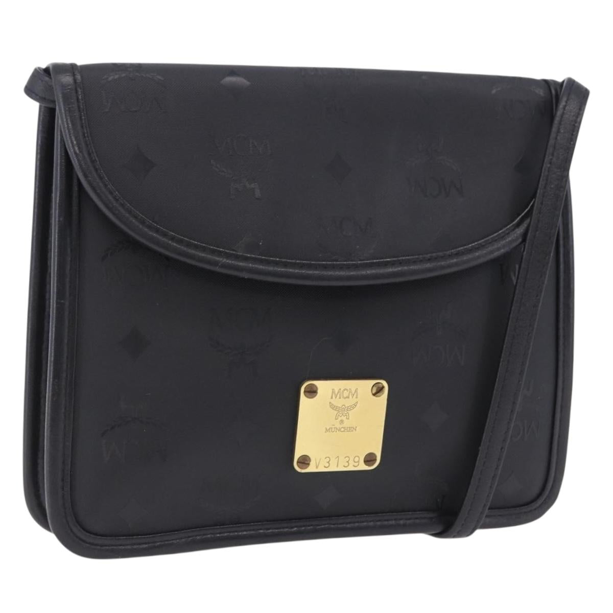 MCM Vicetos Shoulder Bag PVC Leather Black Gold Tone Auth 203593