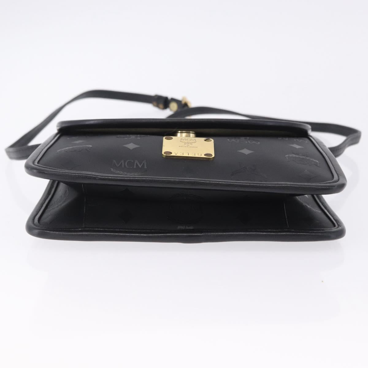 MCM Vicetos Shoulder Bag PVC Leather Black Gold Tone Auth 203593