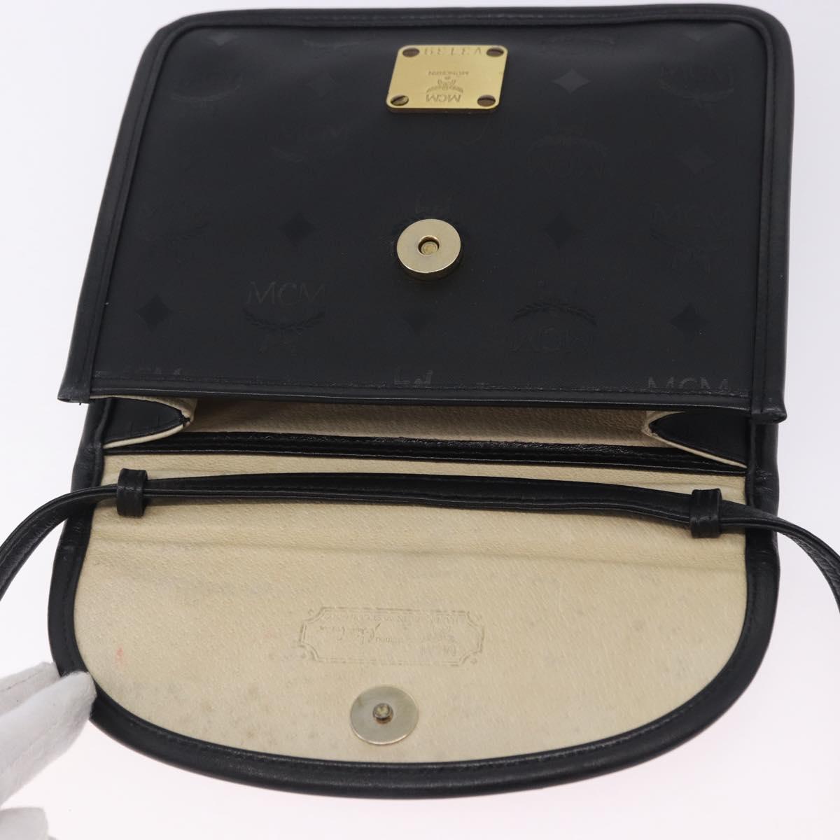 MCM Vicetos Shoulder Bag PVC Leather Black Gold Tone Auth 203593