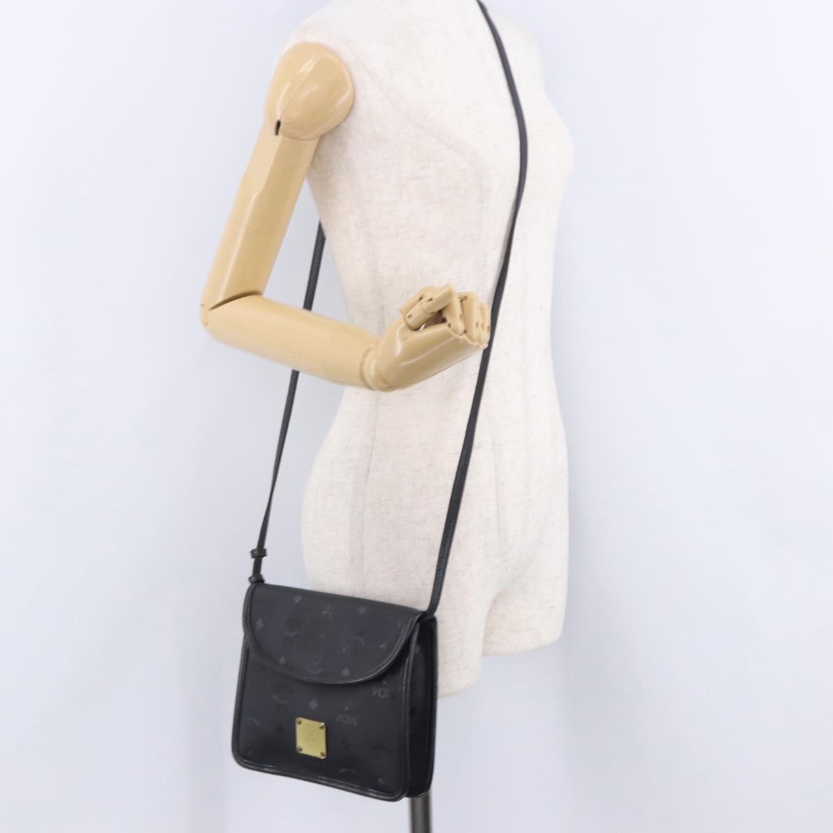 MCM Vicetos Shoulder Bag PVC Leather Black Gold Tone Auth 203593
